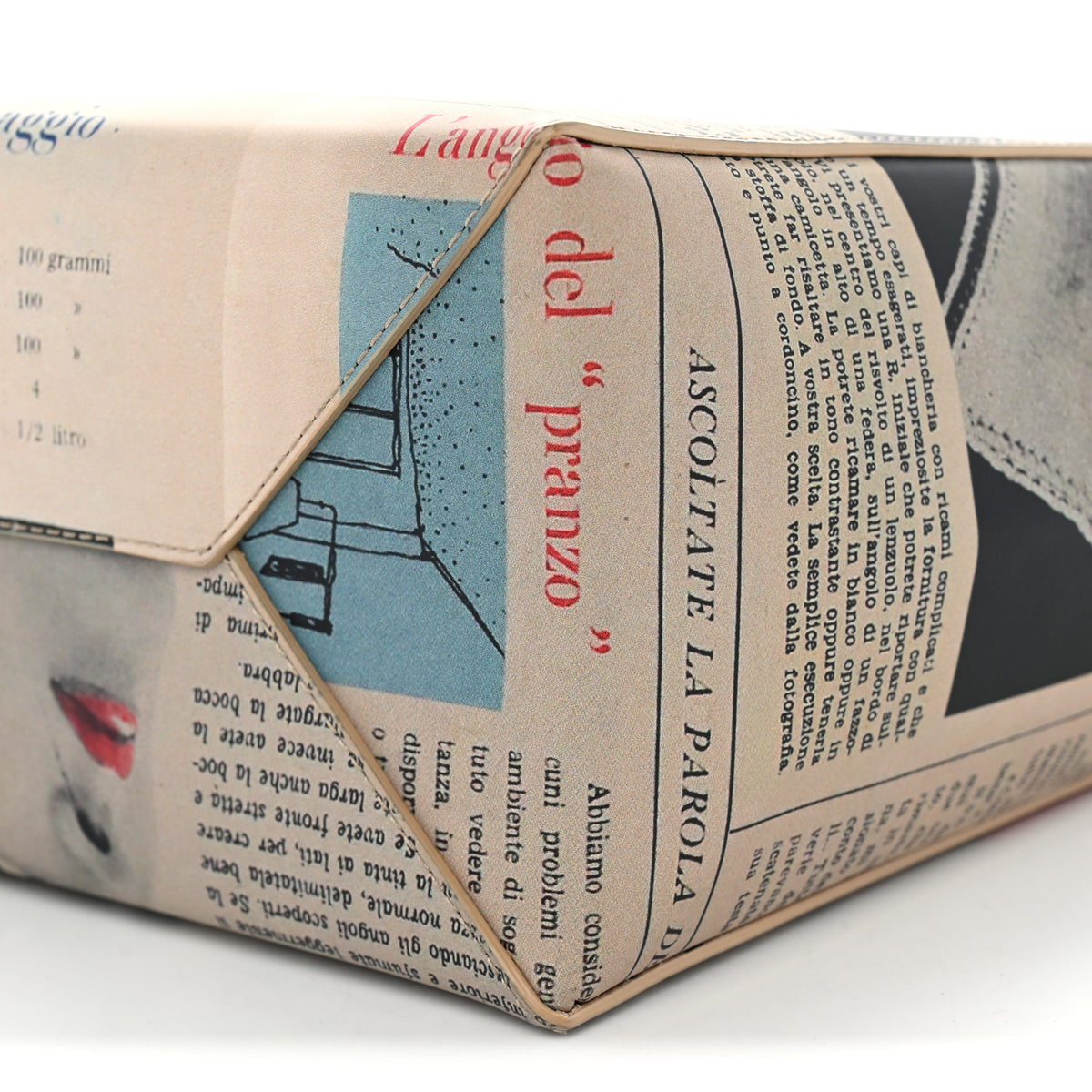 Newspaper Print Small Shopper Tote Beige Multicolor