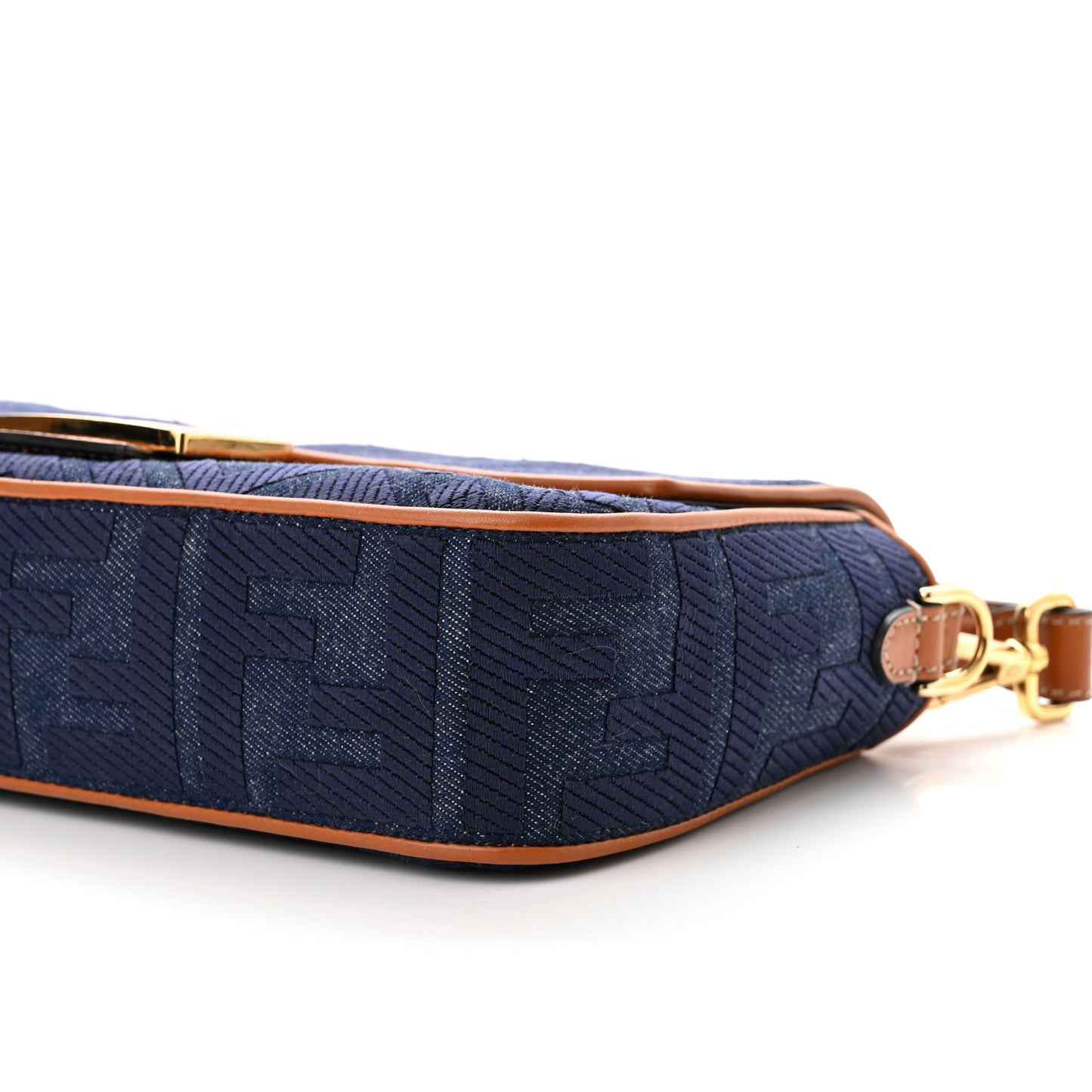 Denim Vitello King FF Embroidered Baguette Blue Cuoio