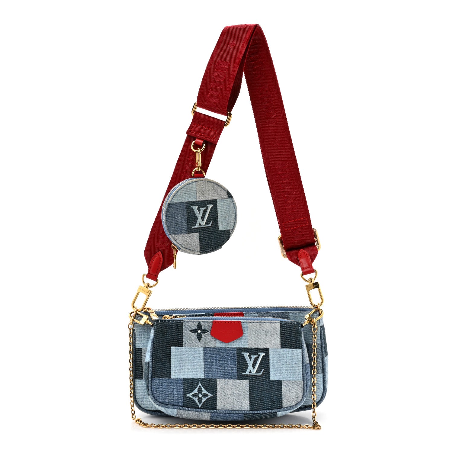Louis Vuitton Denim Damier Monogram Patchwork Multi Pochette Accessories Blue Rouge 1 of 10