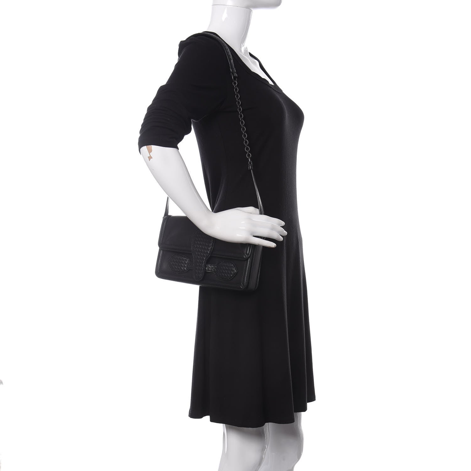 Bottega Veneta Nappa Micro Intreccio Shoulder Bag Black 2 of 12