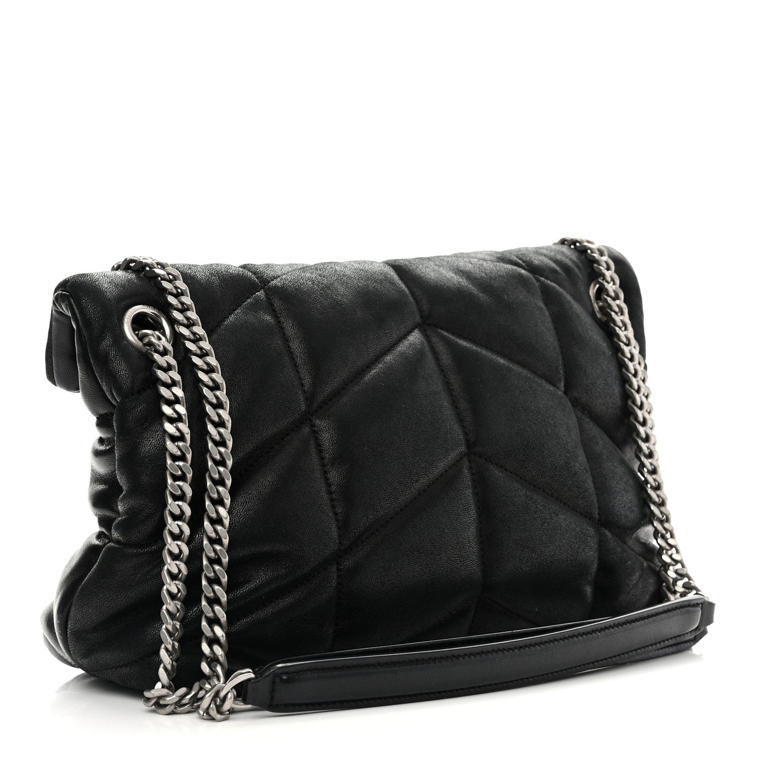 Saint Laurent Lambskin Quilted Small Loulou Puffer Monogram Chain Satchel Black 3 of 10