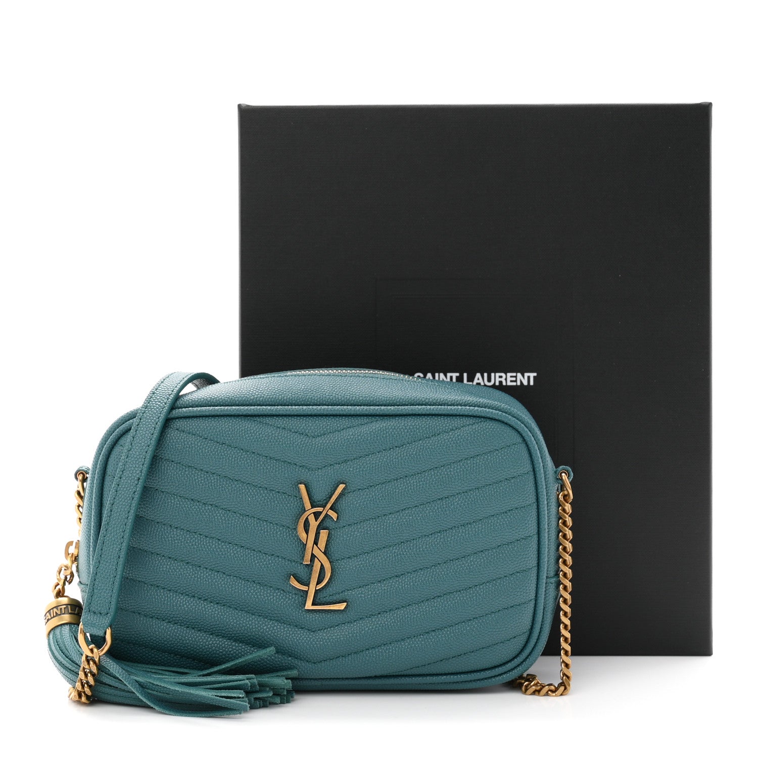 Saint Laurent Grain De Poudre Matelasse Monogram Mini Lou Camera Bag Blue Vert 11 of 12