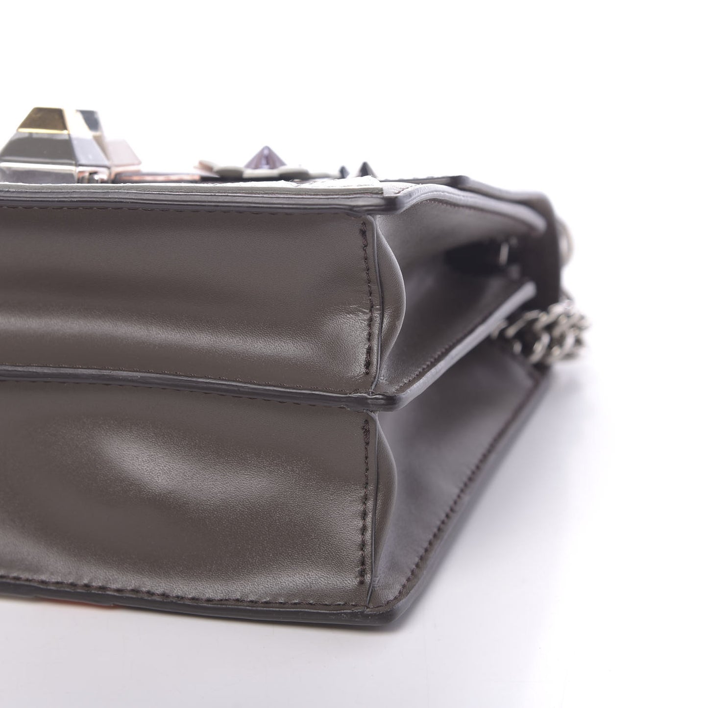 Vitello Liberty Lucido Catalan Mirror Hypnoteyes Studded Small Kan I Shoulder Bag Carbone Arancio Multicolor