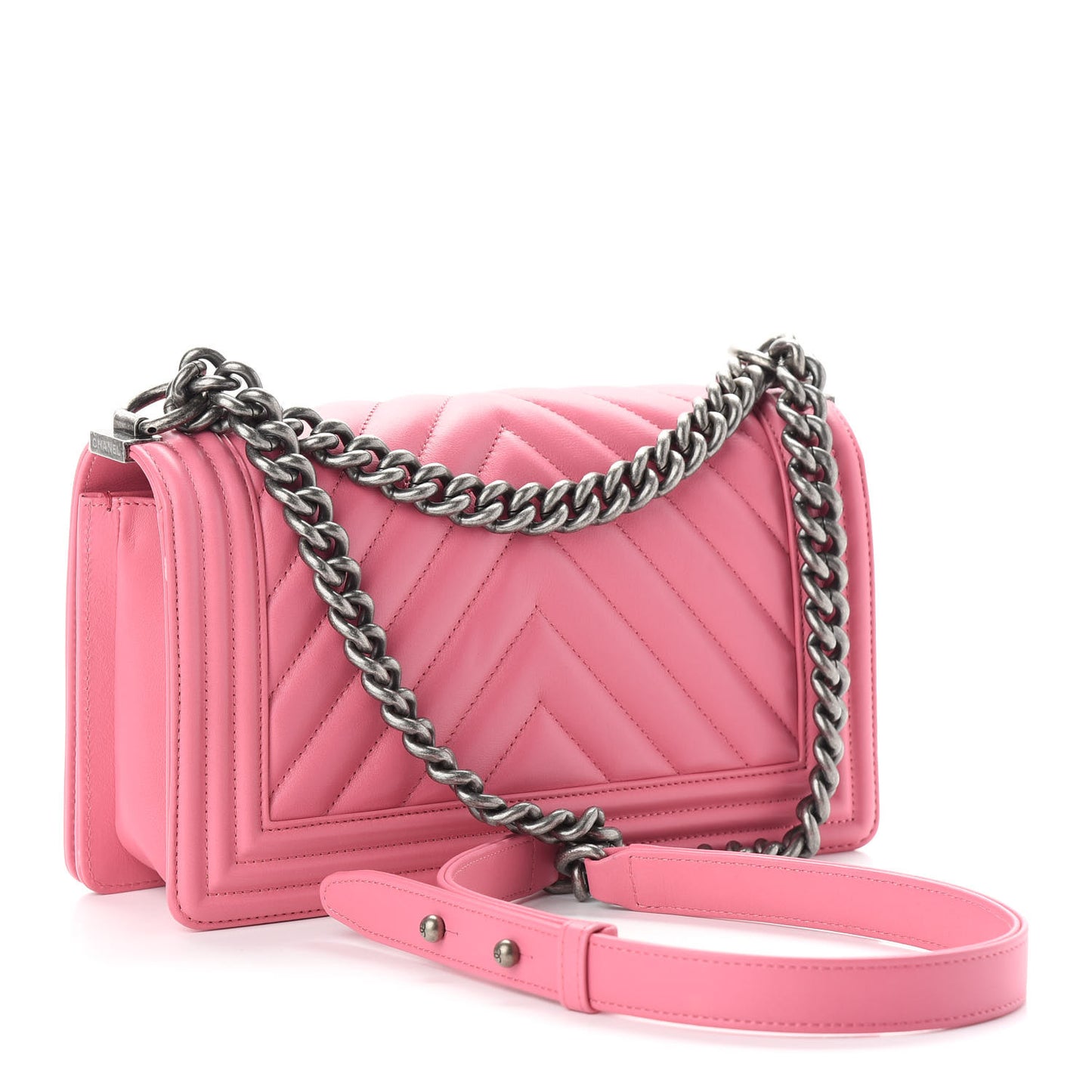 Calfskin Chevron Quilted Medium Boy Flap Pink