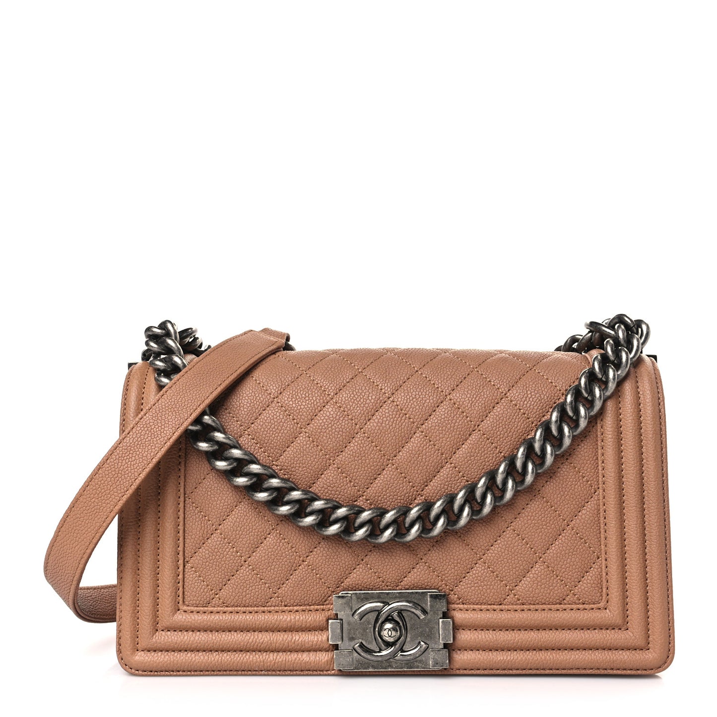 Caviar Quilted Medium Boy Flap Light Brown