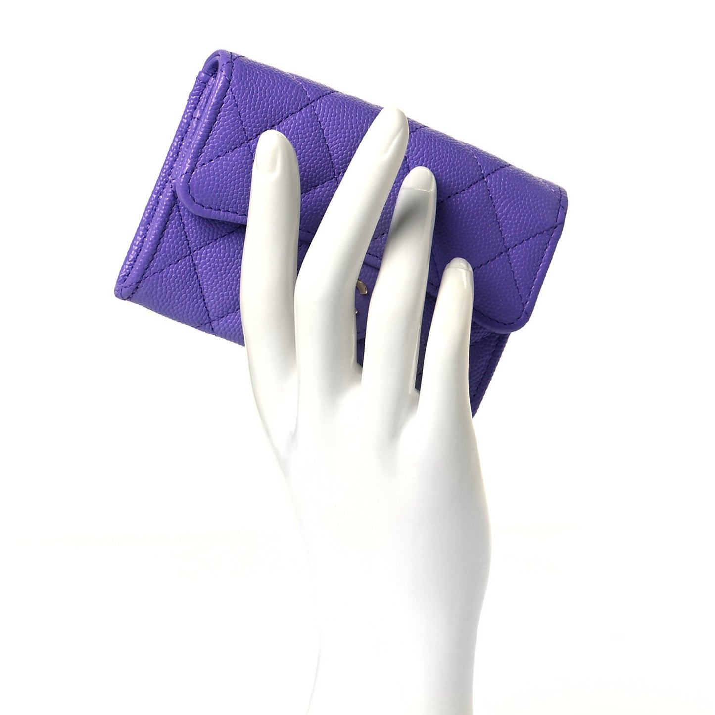 Caviar Quilted Flap Card Holder Wallet Purple