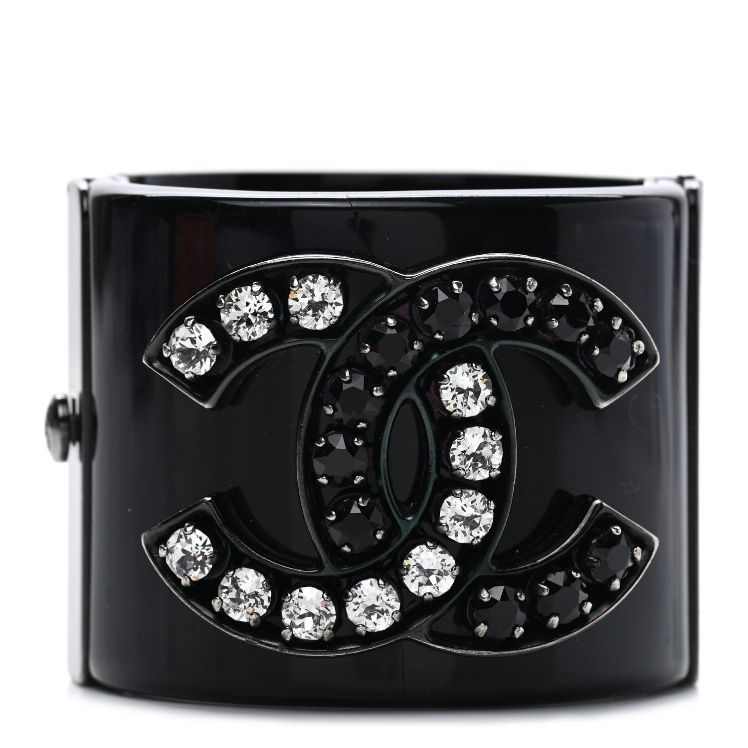 Chanel Resin Ruthenium Crystal CC Cuff Black 1 of 5
