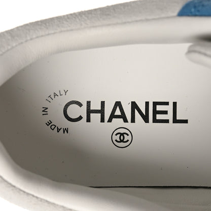 Chanel Suede Kidskin Womens CC Sneakers 38.5 White Blue 8 of 10