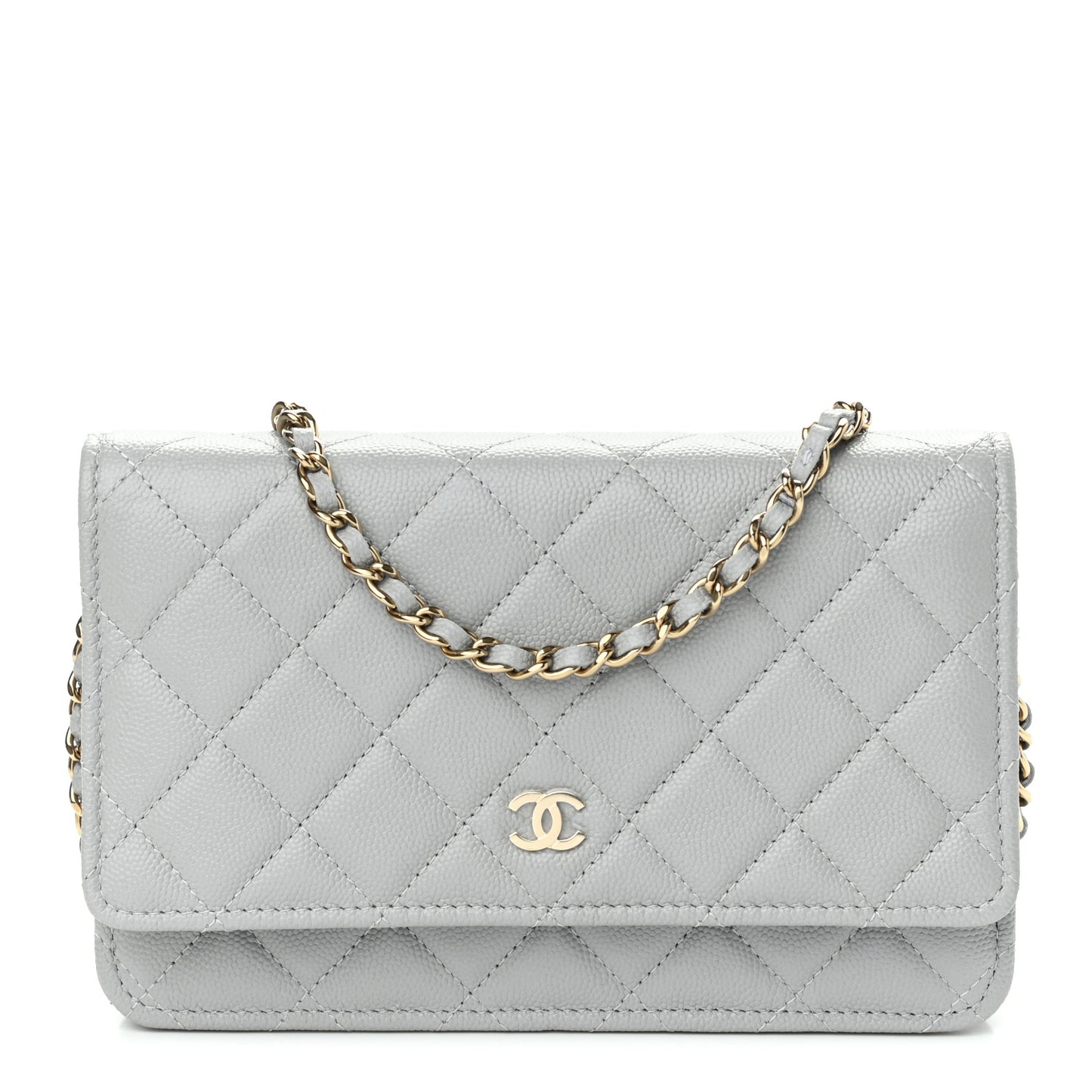 Caviar Quilted Wallet On Chain WOC Grey