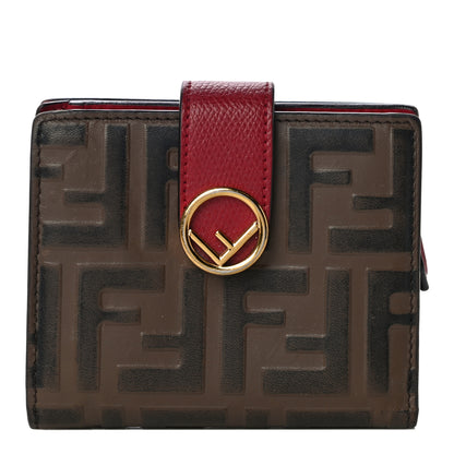 Fendi Vitello Cruise F is Fendi Bi-Color FF 1974 Embossed Compact Wallet Maya Black Fragola 1 of 10