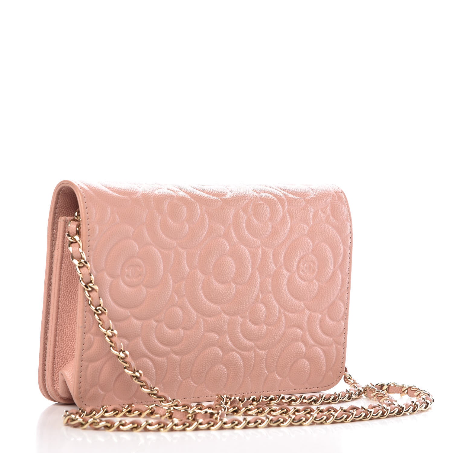 Chanel Caviar Camellia Embossed Wallet On Chain WOC Light Pink 3 of 12