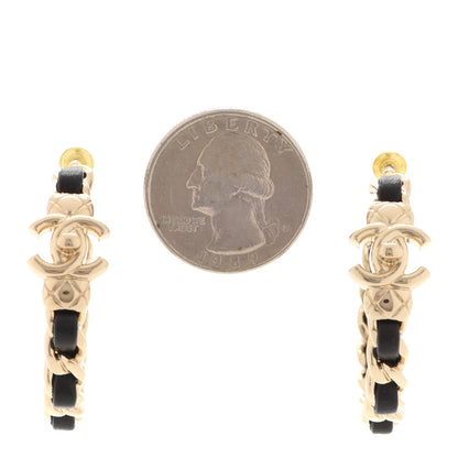 Chanel Metal Lambskin Quilted CC Turnlock Chain Hoop Earrings Gold Black 2 of 5