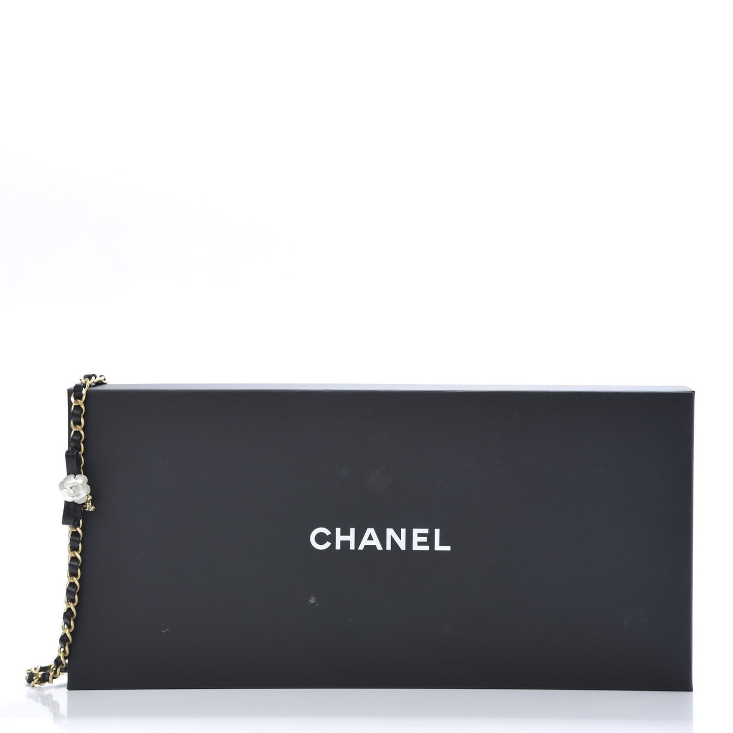 Calfskin Crystal Chain Camellia Belt Black Gold