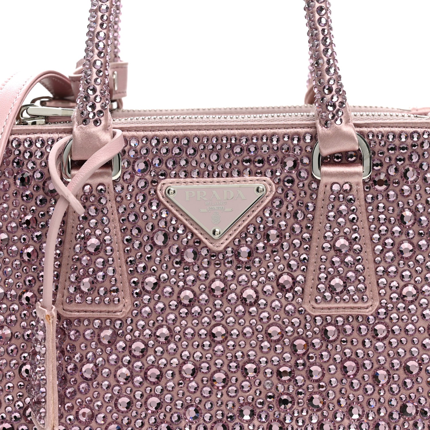 Prada Satin Crystal Mini Galleria Double Zip Tote Alabastro 8 of 11