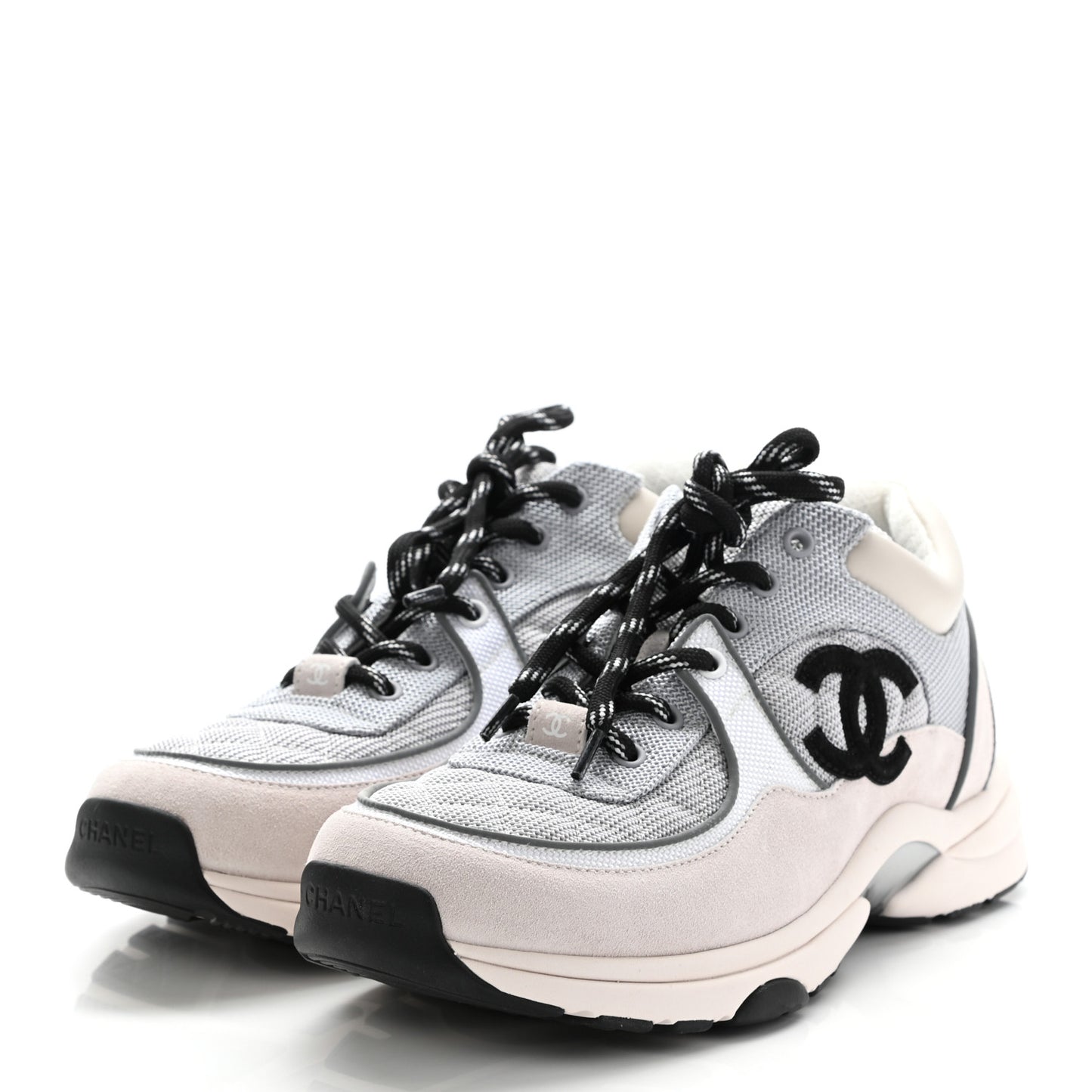 Nylon Suede Calfskin Womens CC Sneakers 41 Grey White Pink