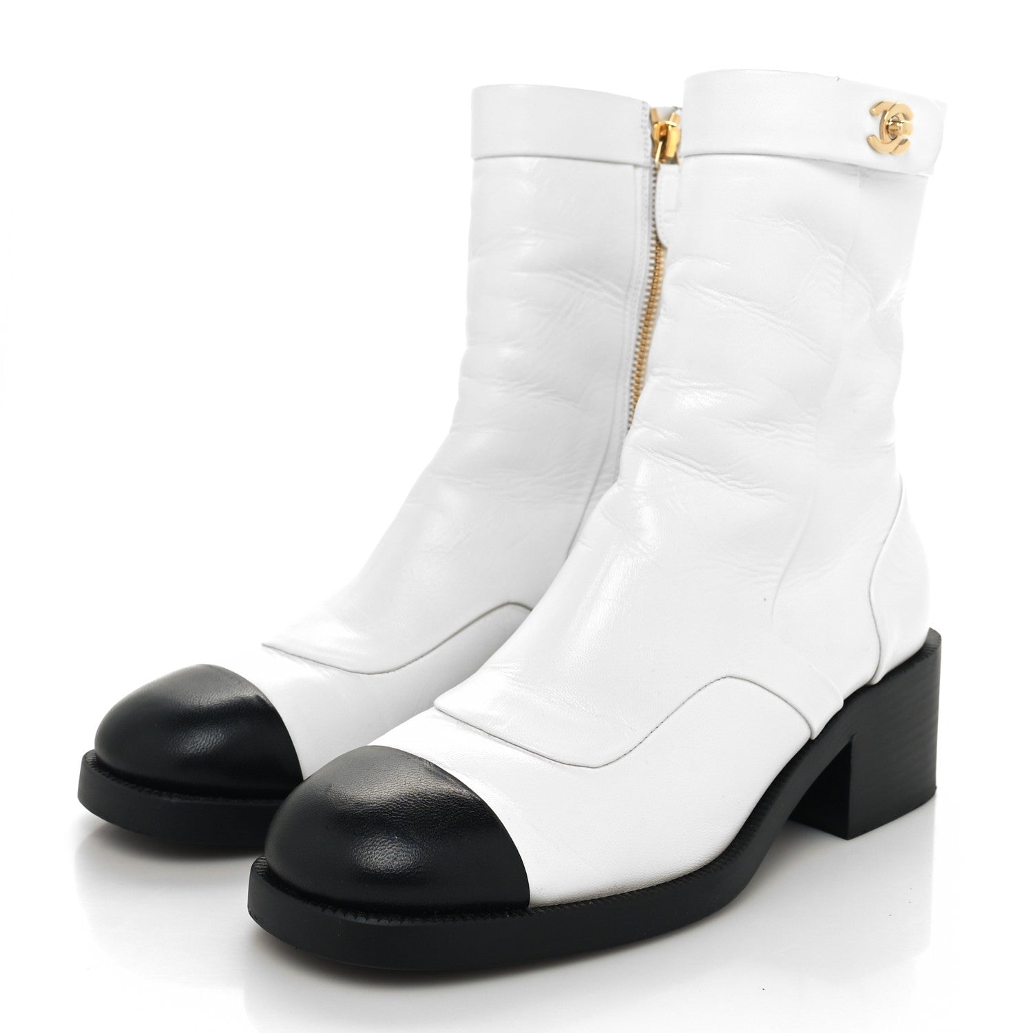 Chanel Shiny Goatskin Cap Toe Short Boots 39 White Black 3 of 10