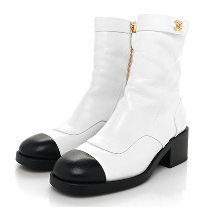 Chanel Shiny Goatskin Cap Toe Short Boots 39 White Black 3 of 10
