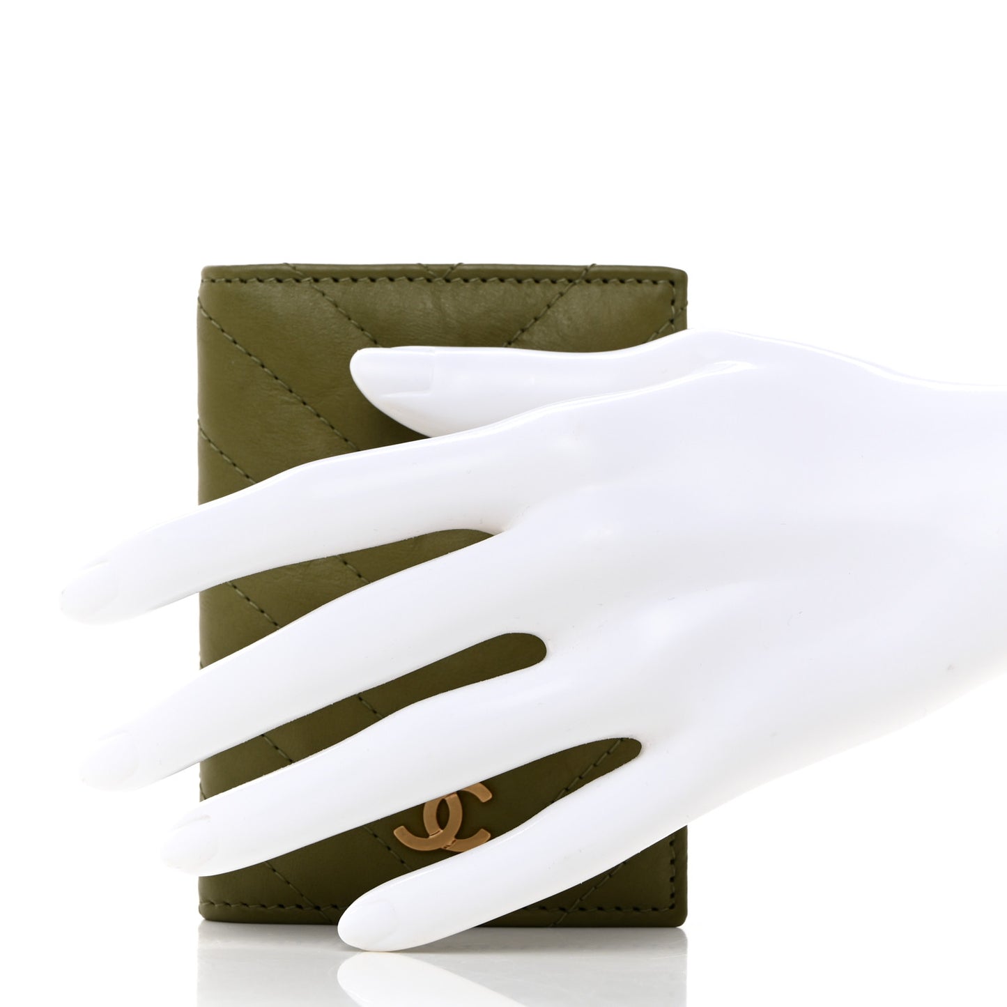 Lambskin Chevron Quilted Card Holder Wallet Dark Green