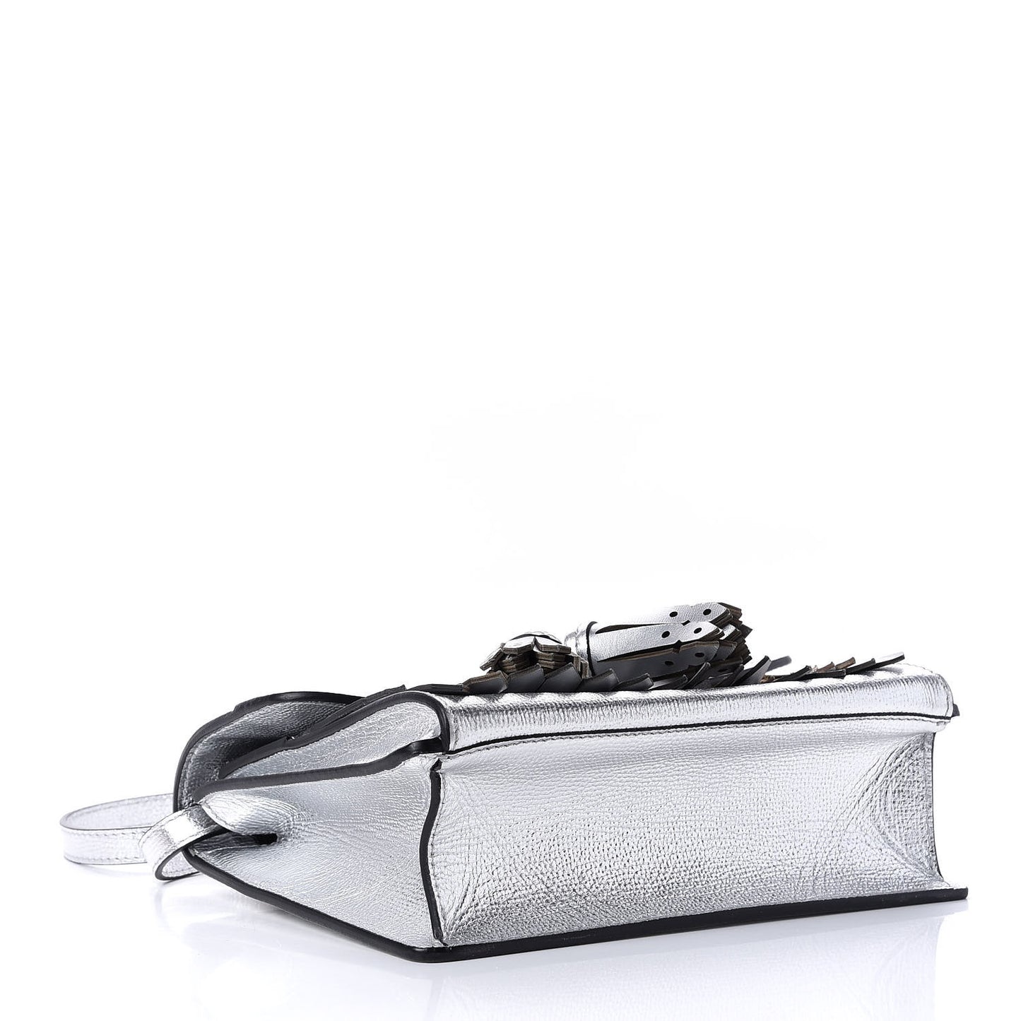 Metallic Grainy Calfskin Broguing Tassel Small Macken Crossbody Bag Silver