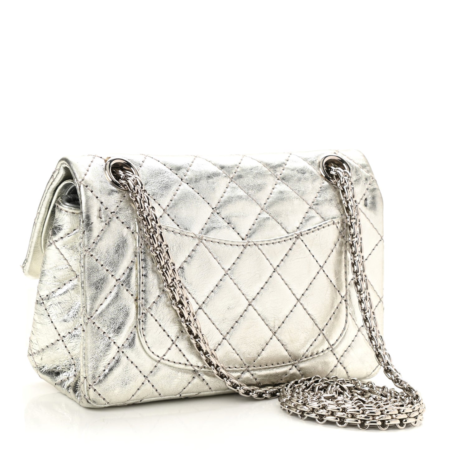 Metallic Aged Calfskin Quilted 2.55 Reissue 224 Flap Silver
