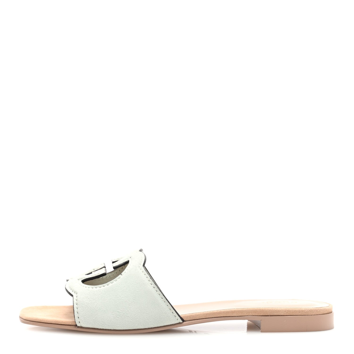 Gucci Kid Scamosciato Interlocking G Cut Out Slide Sandals 40 Pale Green 1 of 7