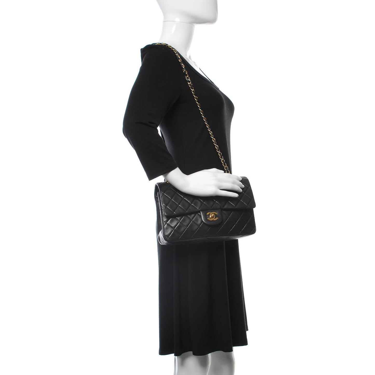 Lambskin Quilted Medium Double Flap Black