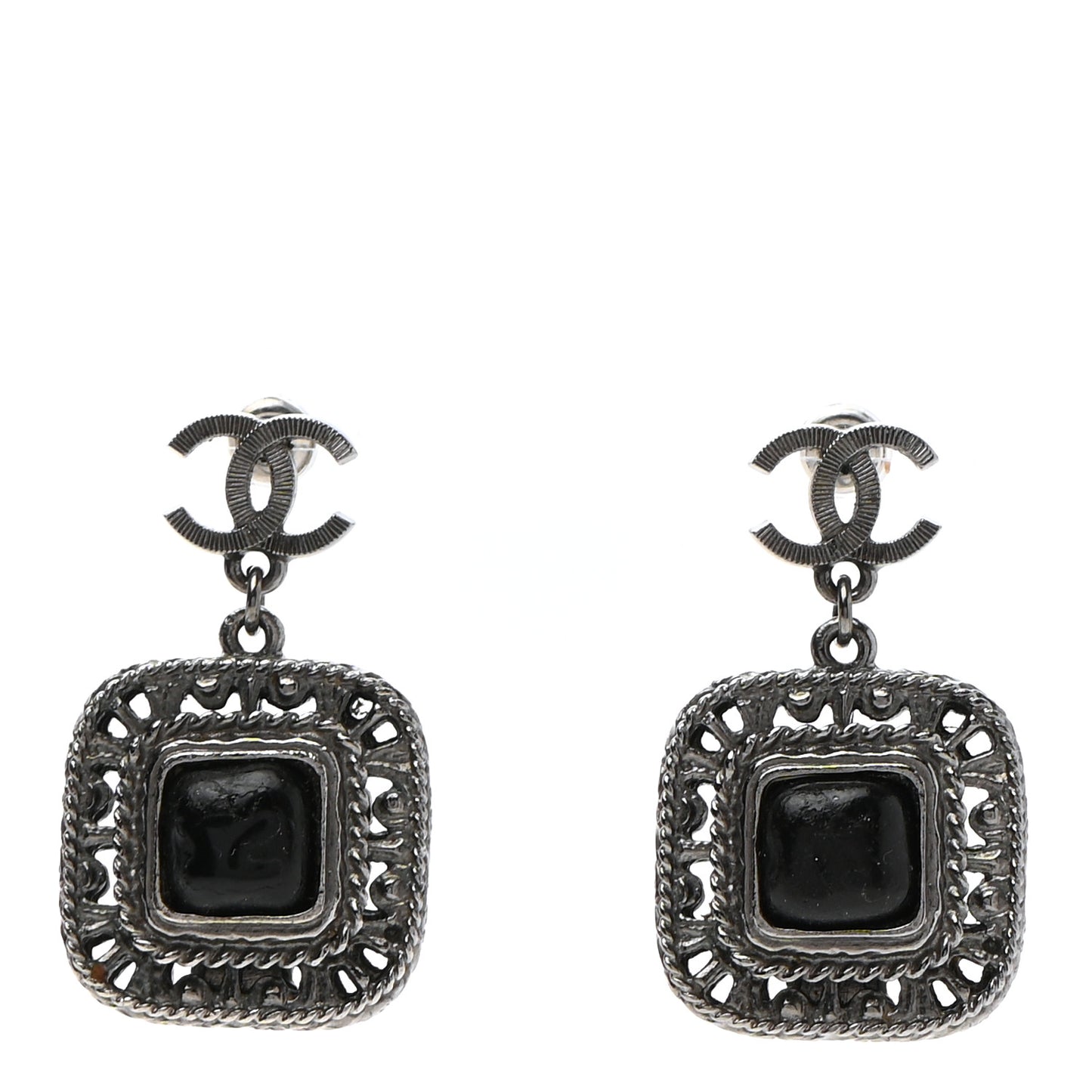 Resin Crystal CC Drop Earrings Black