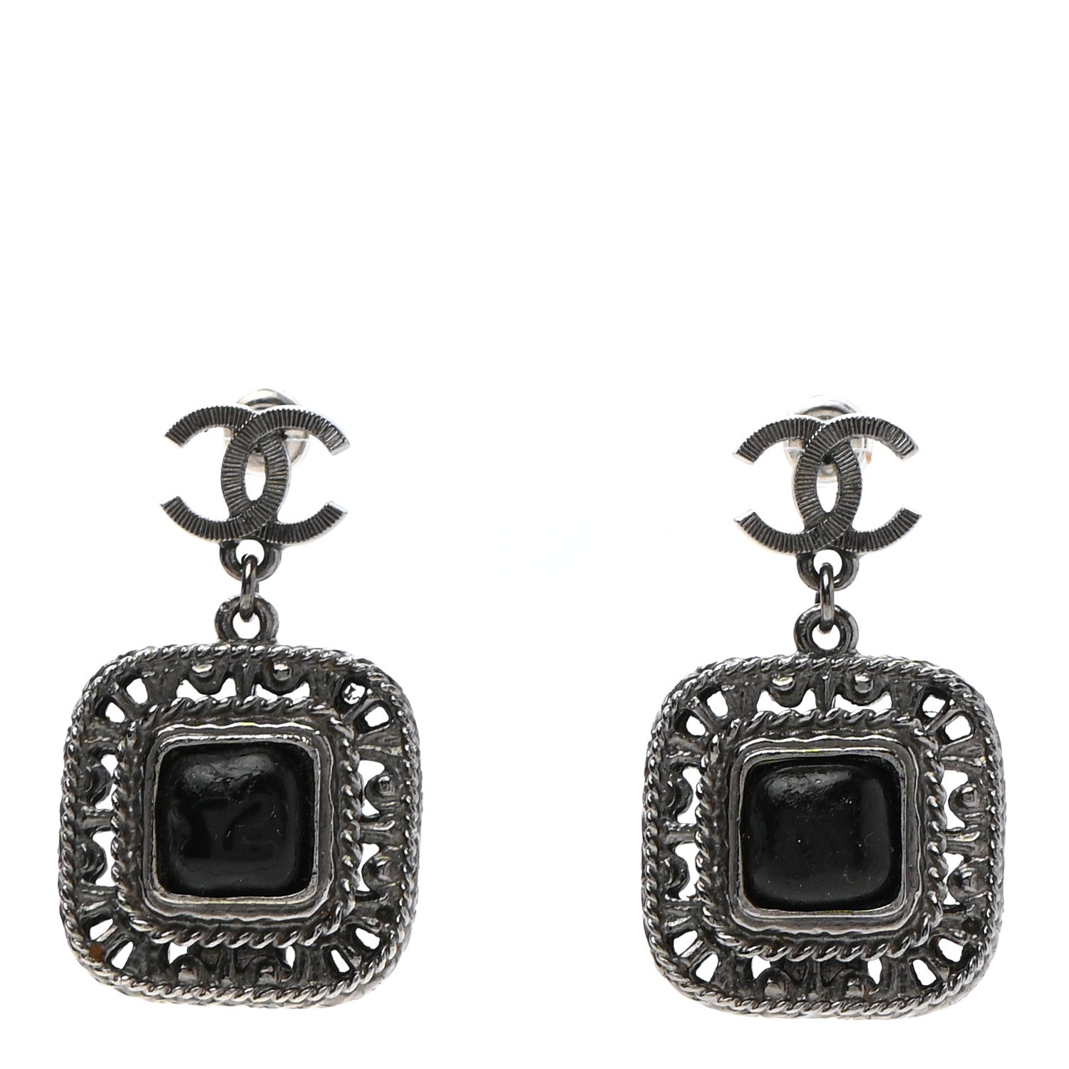 Chanel Resin Crystal CC Drop Earrings Black 1 of 4