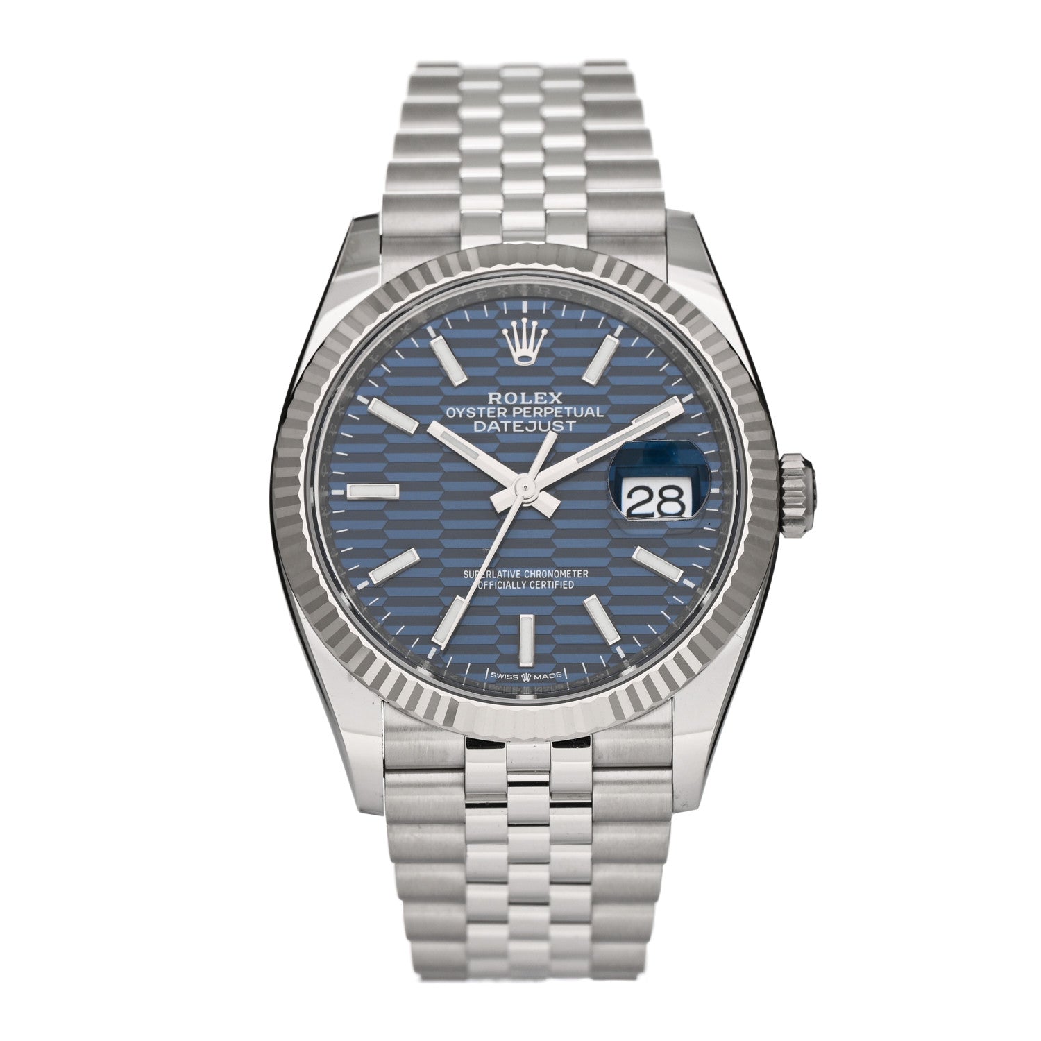 Rolex Stainless Steel 18K White Gold 36mm Oyster Perpetual Datejust Watch Blue Fluted 126234 1 of 5