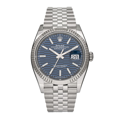 Rolex Stainless Steel 18K White Gold 36mm Oyster Perpetual Datejust Watch Blue Fluted 126234 1 of 5