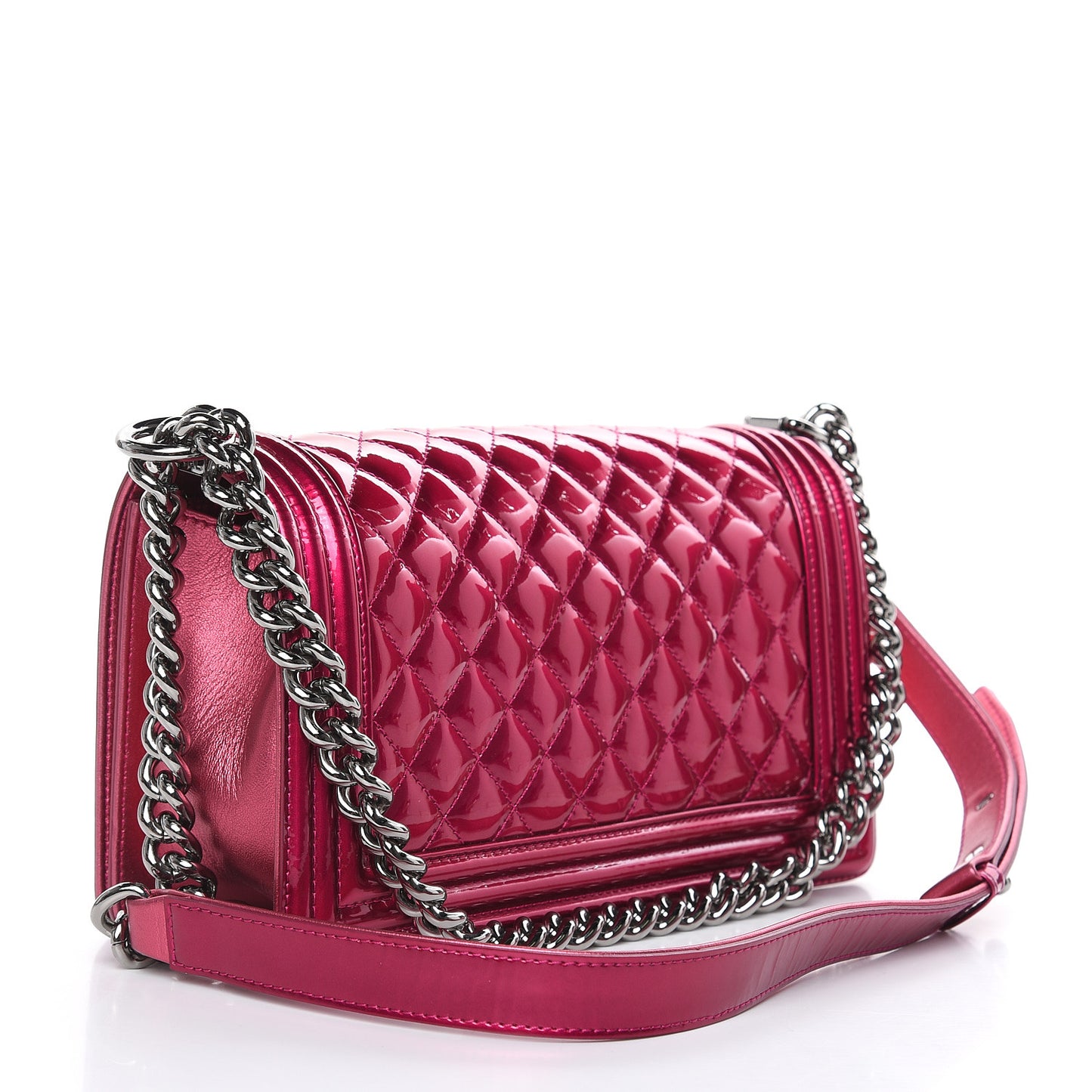 Metallic Patent Calfskin Quilted Medium Boy Flap Pink