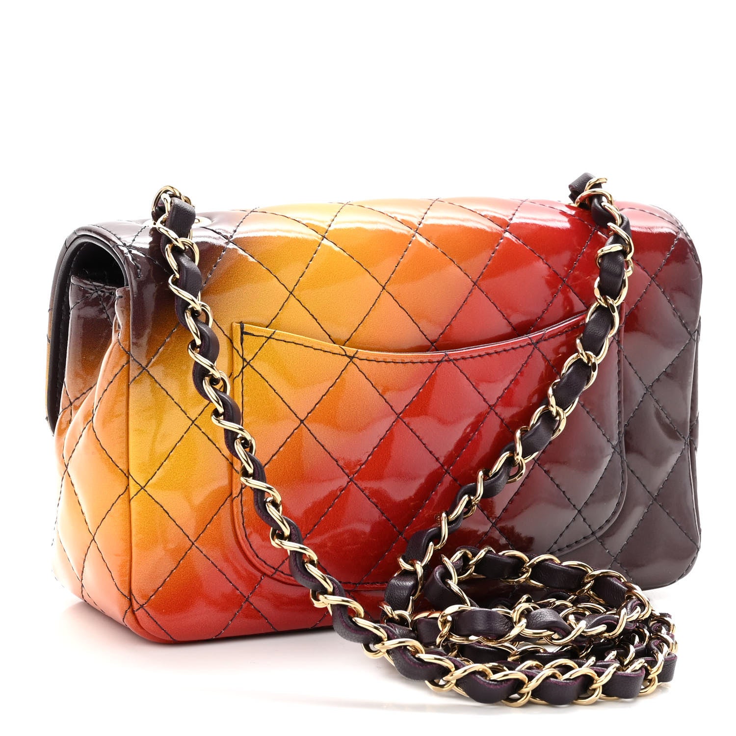 Chanel Shaded Patent Calfskin Quilted Mini Rectangular Flap Red Yellow Dark Purple 3 of 10