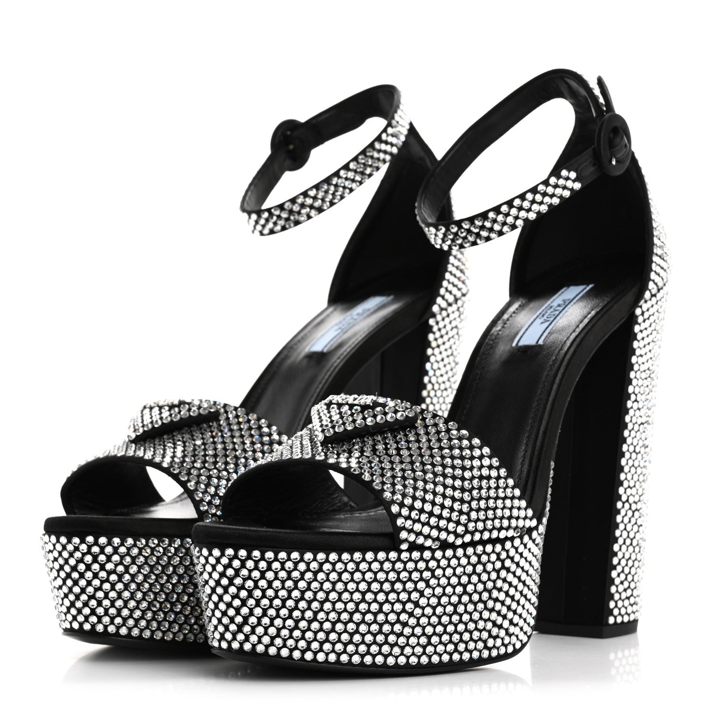 Satin Crystal Triangle Logo 40/135mm Platform Sandals 39 Cristal