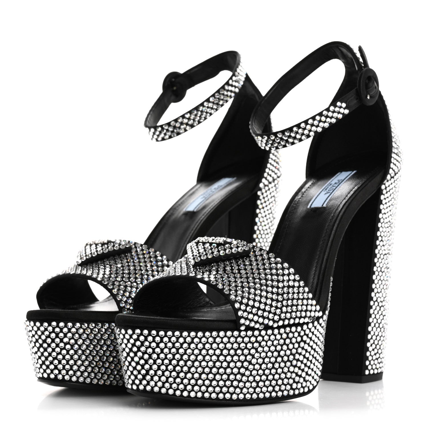 Prada Satin Crystal Triangle Logo 40/135mm Platform Sandals 39 Cristal 4 of 9