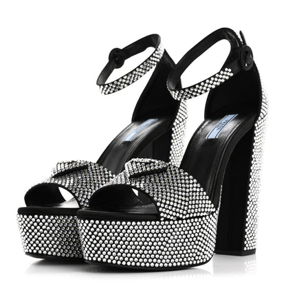Prada Satin Crystal Triangle Logo 40/135mm Platform Sandals 39 Cristal 4 of 9