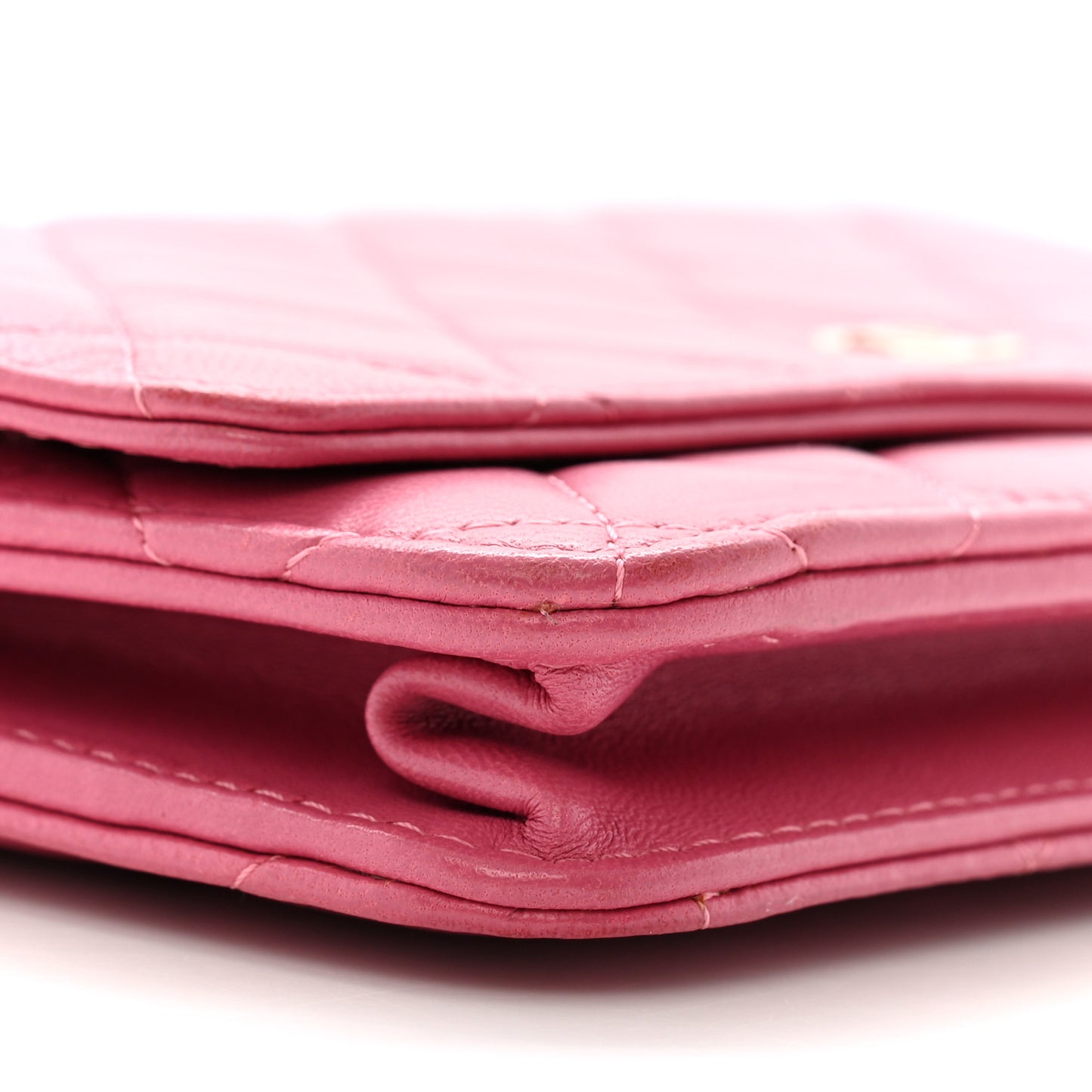 Lambskin Quilted Wallet On Chain WOC Dark Pink