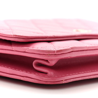 Chanel Lambskin Quilted Wallet On Chain WOC Dark Pink 10 of 13