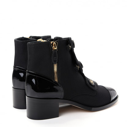 Chanel Knit Patent Calfskin Cap Toe Short Boots 37.5 Black 4 of 11