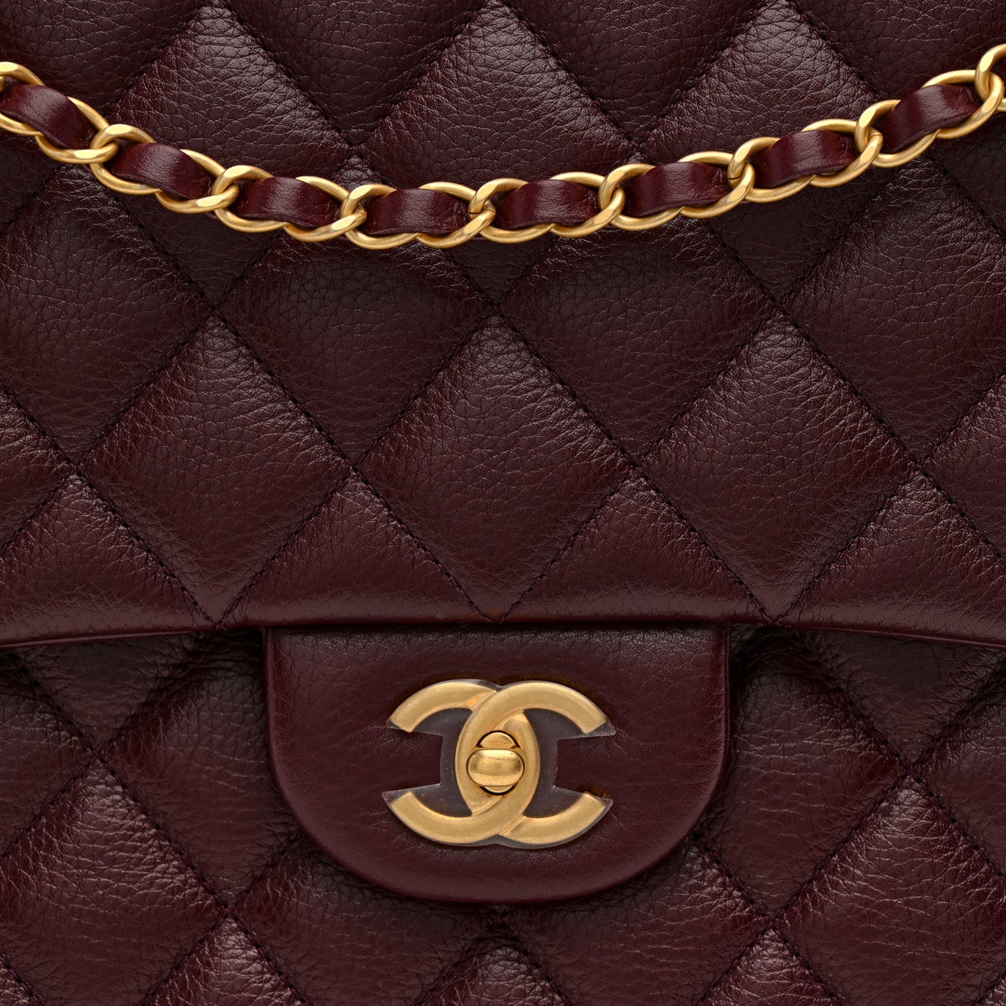 Grained Calfskin Quilted XXL Travel Flap Bag Burgundy