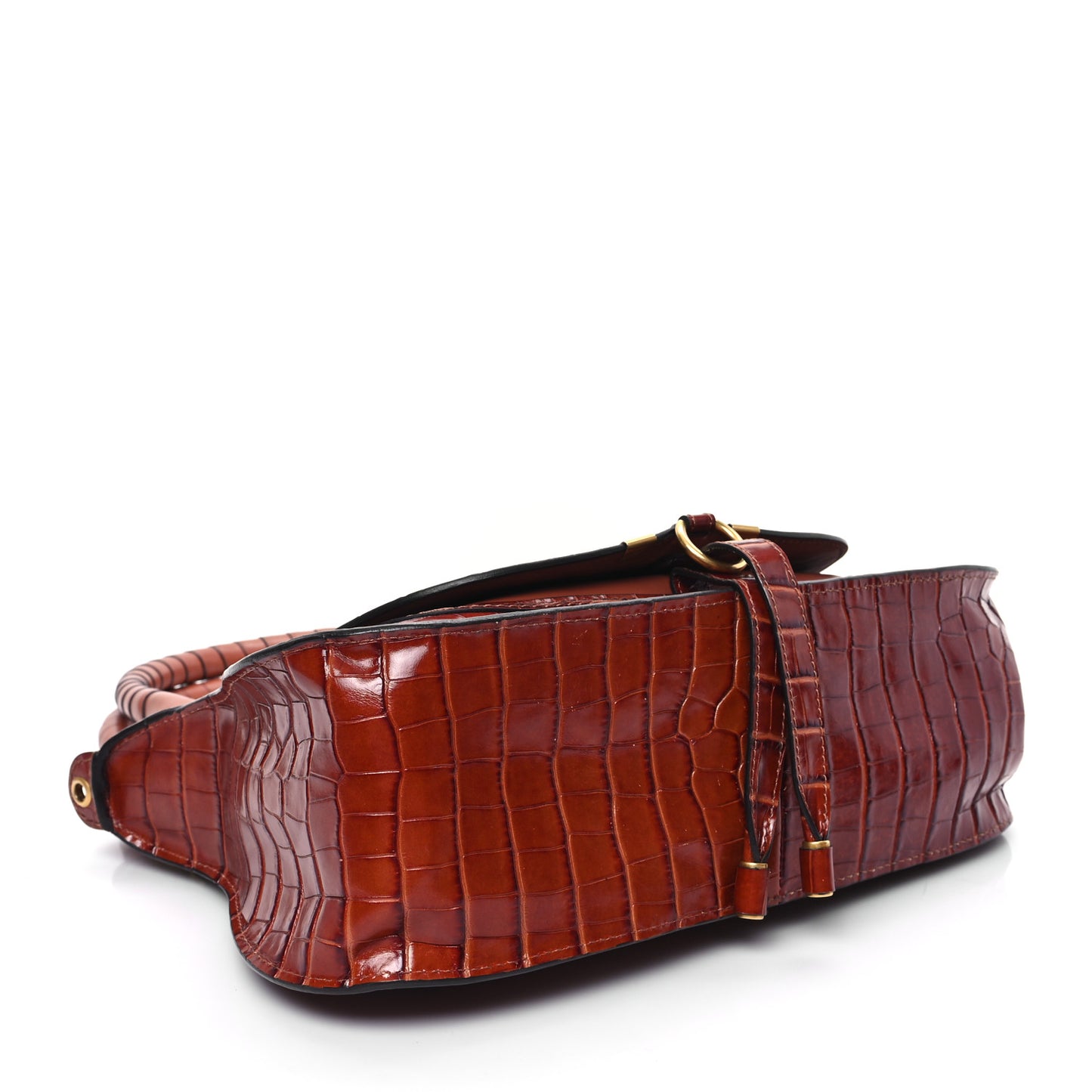 Calfskin Crocodile Embossed Medium Marcie Satchel Mahogany