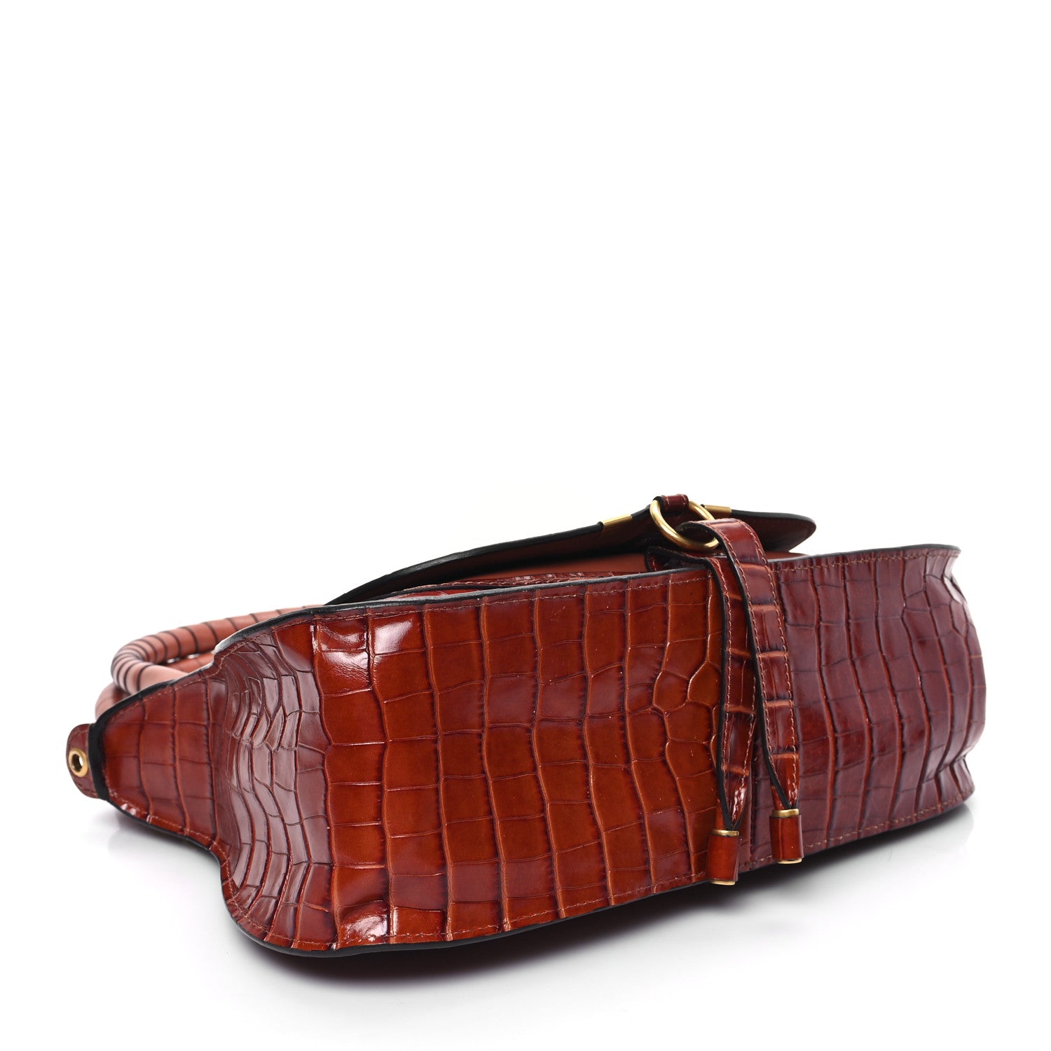 Chloe Calfskin Crocodile Embossed Medium Marcie Satchel Mahogany 4 of 12