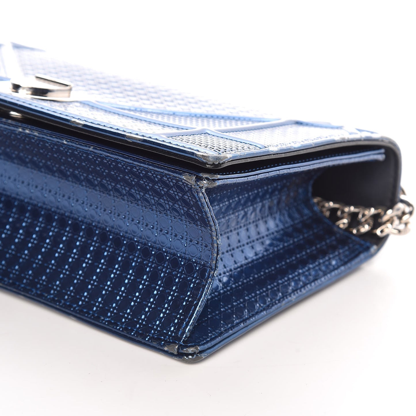 Metallic Patent Micro-Cannage Medium Diorama Flap Bag Blue