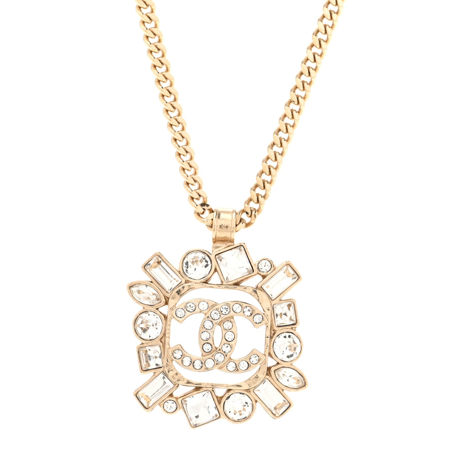 Crystal Baguette CC Necklace Gold