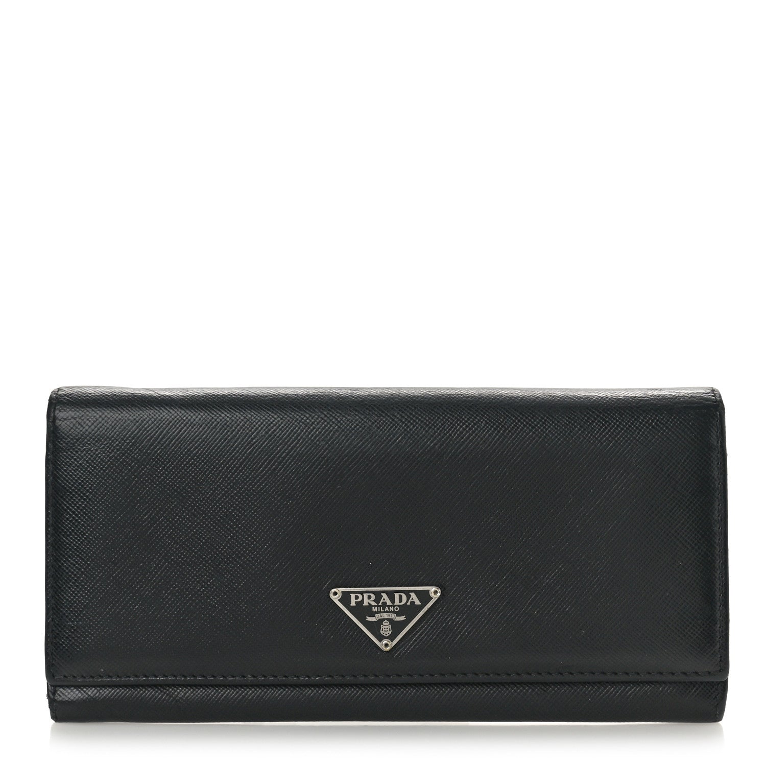 Prada Saffiano Triangle Continental Flap Wallet Black 1 of 9