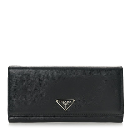 Prada Saffiano Triangle Continental Flap Wallet Black 1 of 9