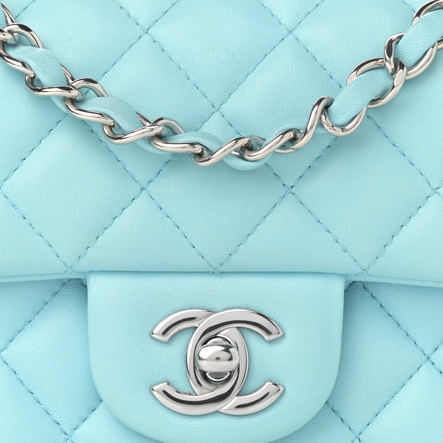 Chanel Lambskin Quilted Mini Rectangular Flap Light Blue 905050