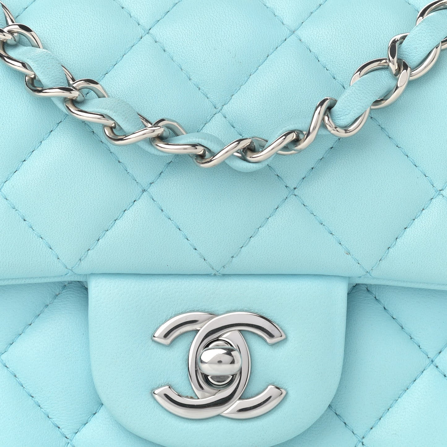 Lambskin Quilted Mini Rectangular Flap Light Blue