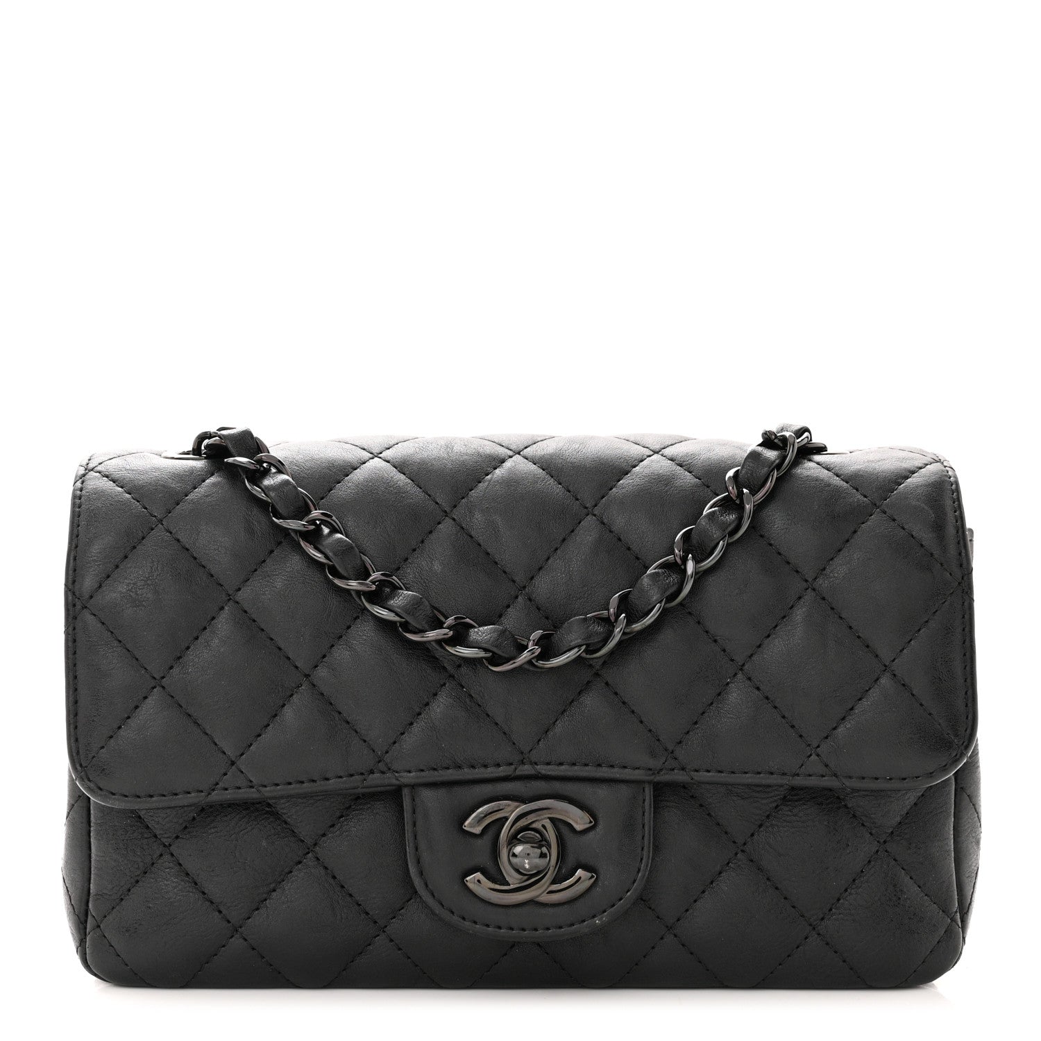 Chanel Crumpled Calfskin Quilted Mini Rectangular Flap So Black 1 of 11