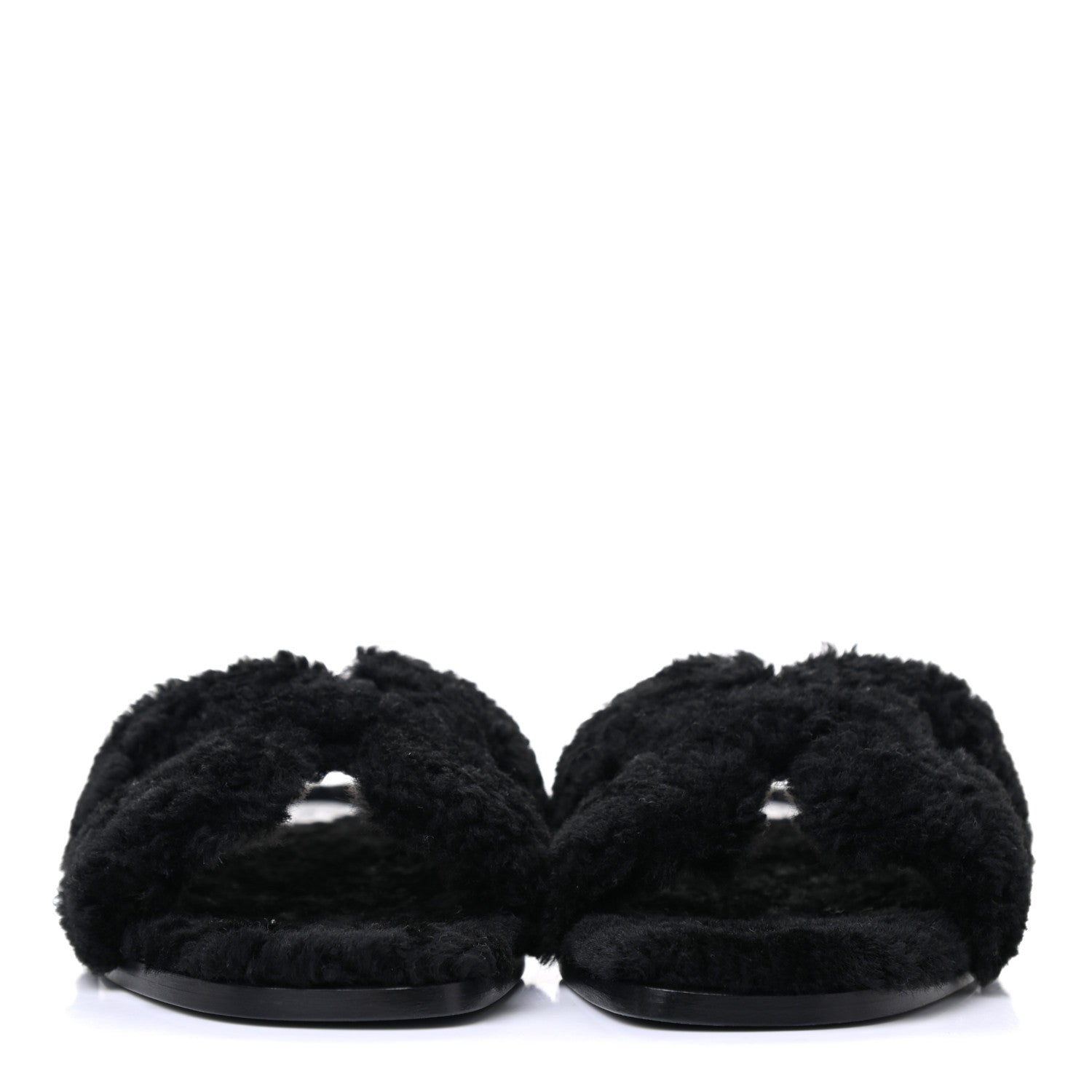 Hermes Woolskin Oran Sandals 37 Black 3 of 10