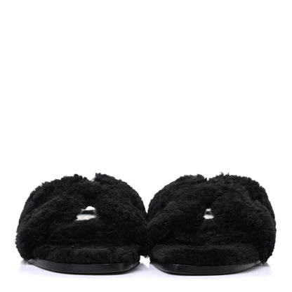 Hermes Woolskin Oran Sandals 37 Black 3 of 10